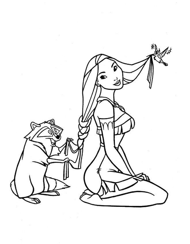 Meeko et Flit font une tresse à Pocahontas