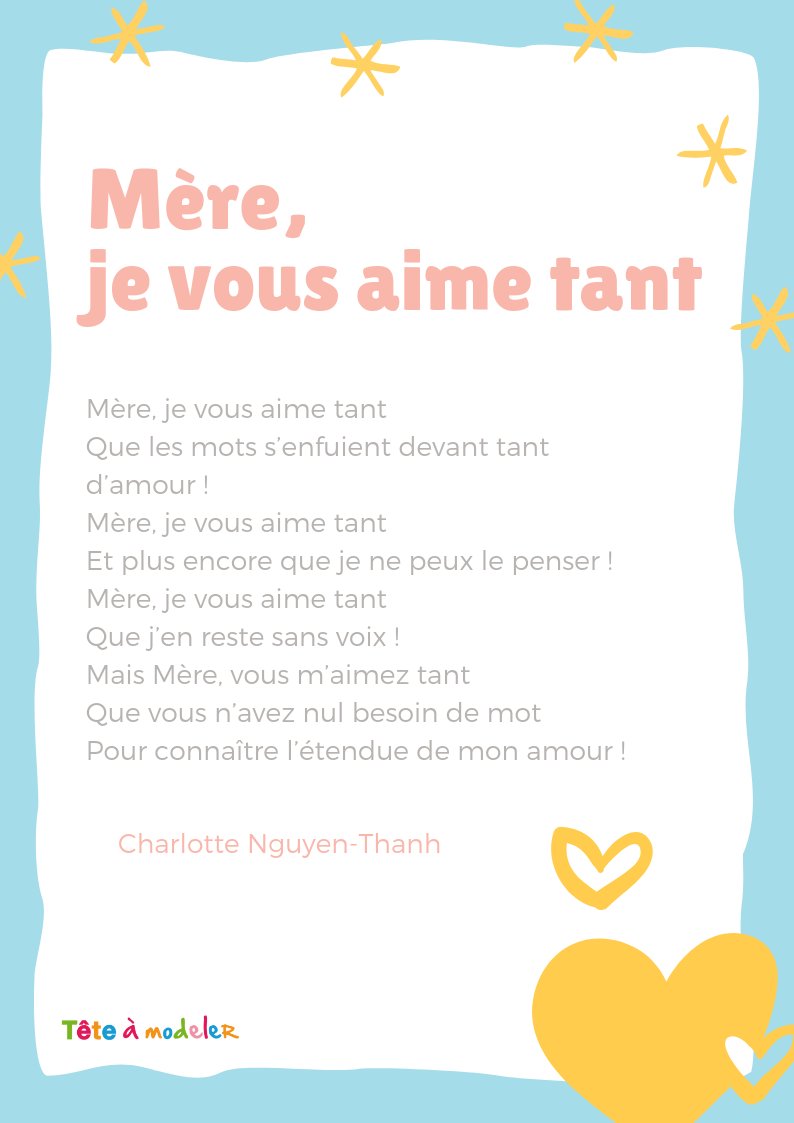 Mère je vous aime tant - Un poème pour maman avec Tête à modeler