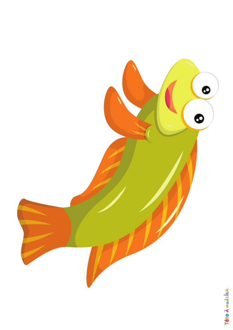 Poisson d'avril orange et vert à découper