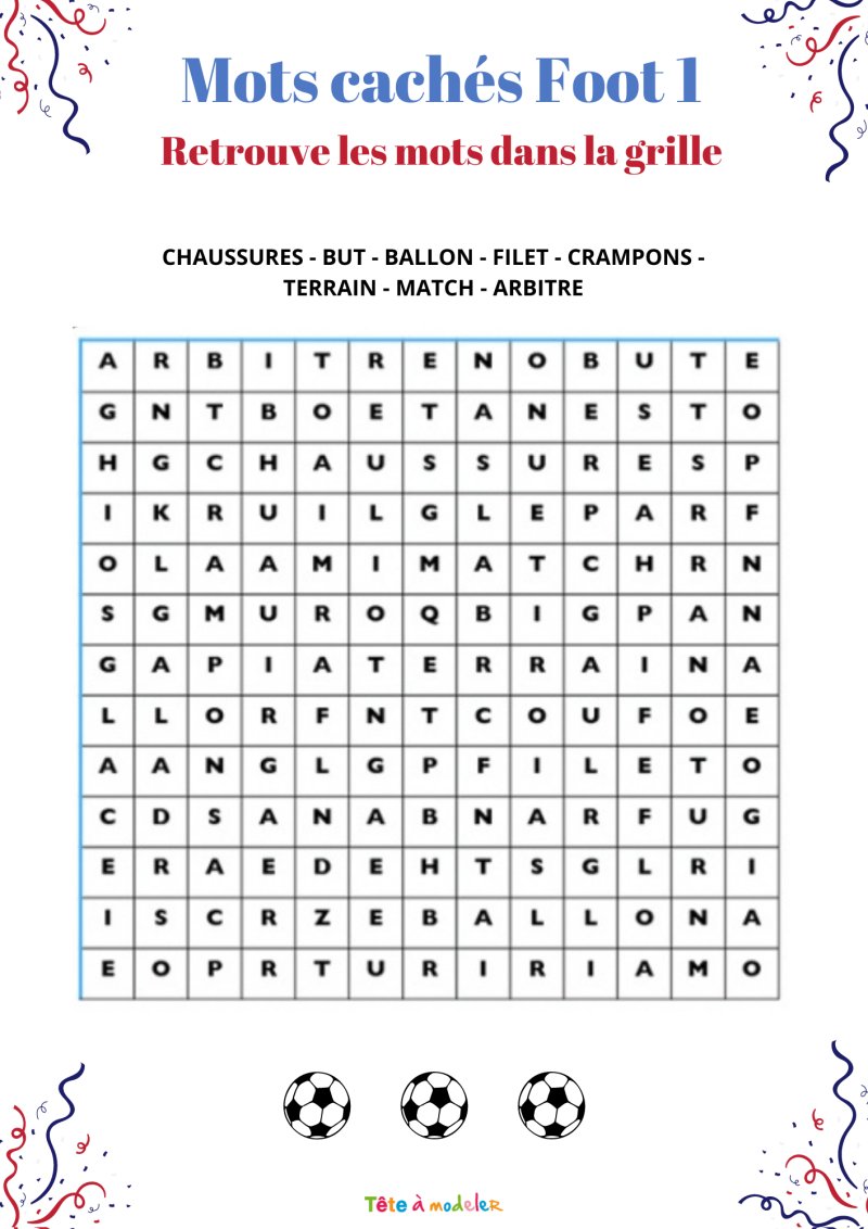 Mots cachés foot grille 1