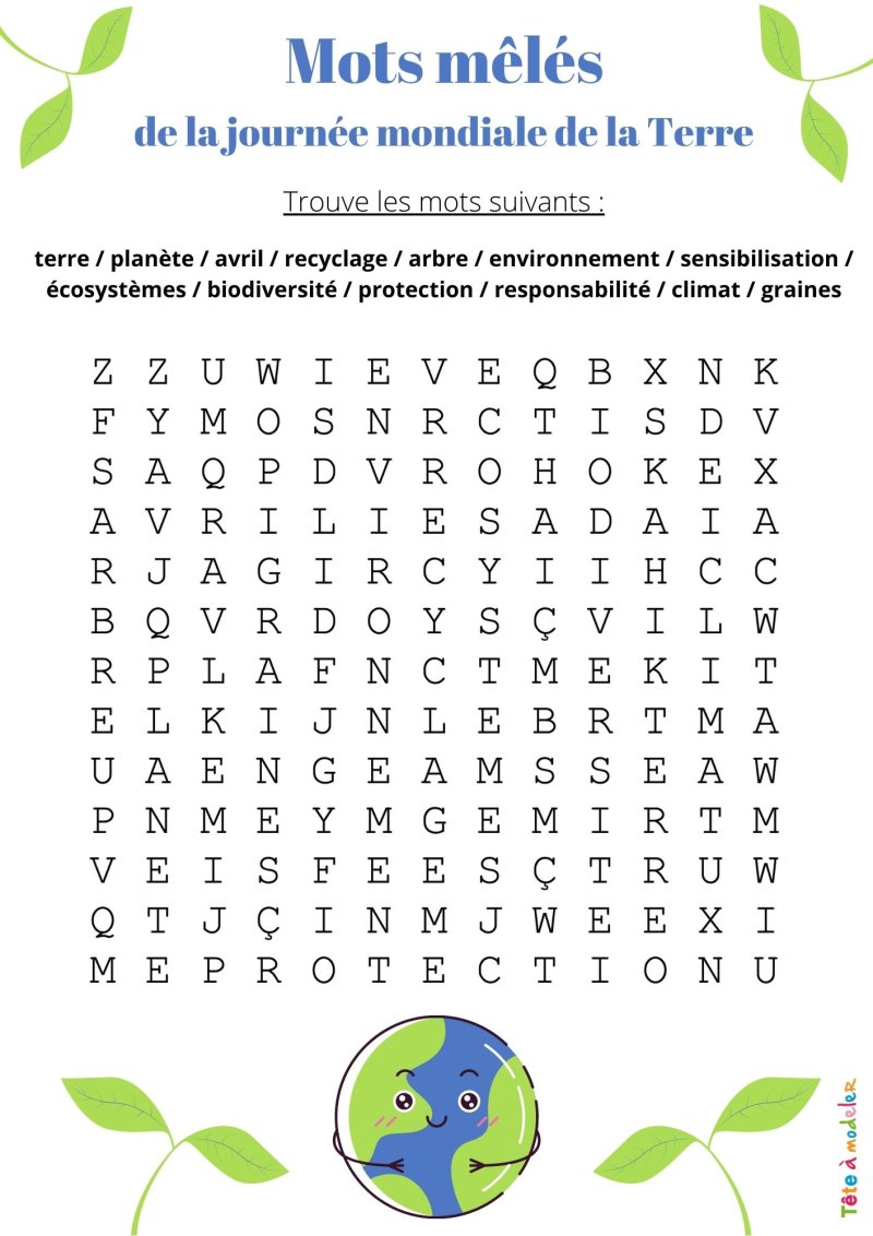 Mots mêlés de la journée de la Terre