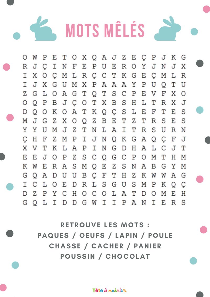 Mots mêlés de Pâques niveau 3