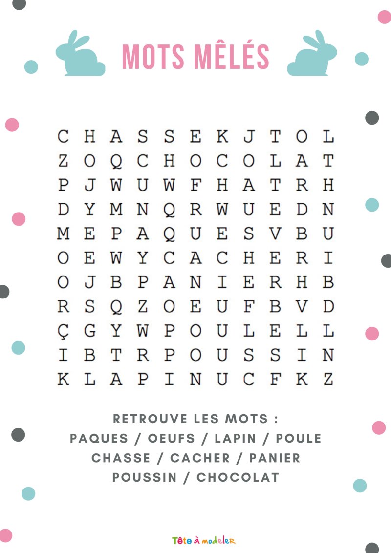 Mots mêlés de Pâques niveau 1