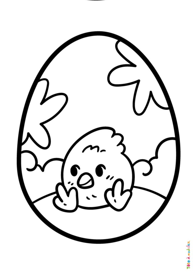 Coloriage d'un oeuf de Pâques avec un poussin