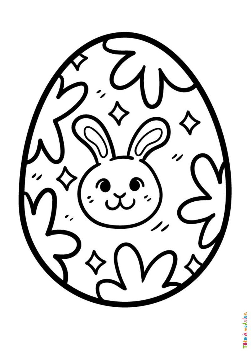 Coloriage d'un oeuf de Pâques avec une tête de lapin