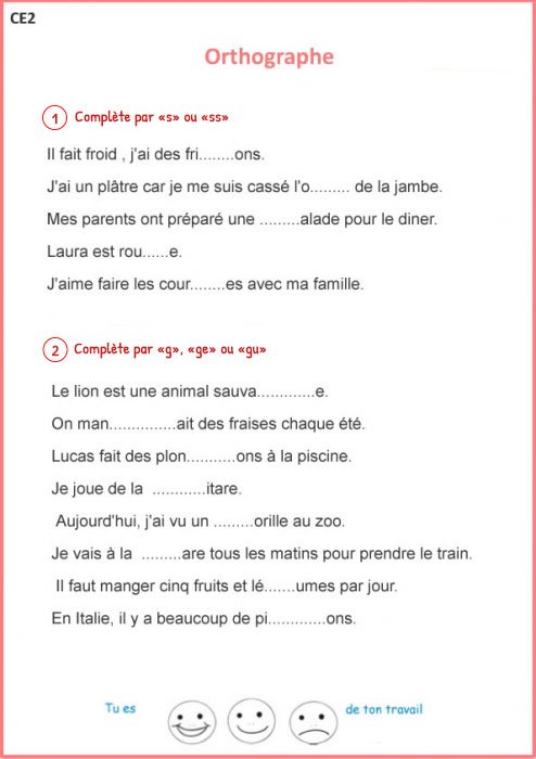 Orthographe CE2 : Exercice 1