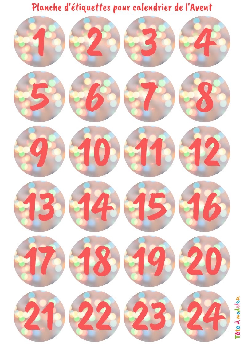 Planches d'étiquettes du calendrier de l'Avent sapin
