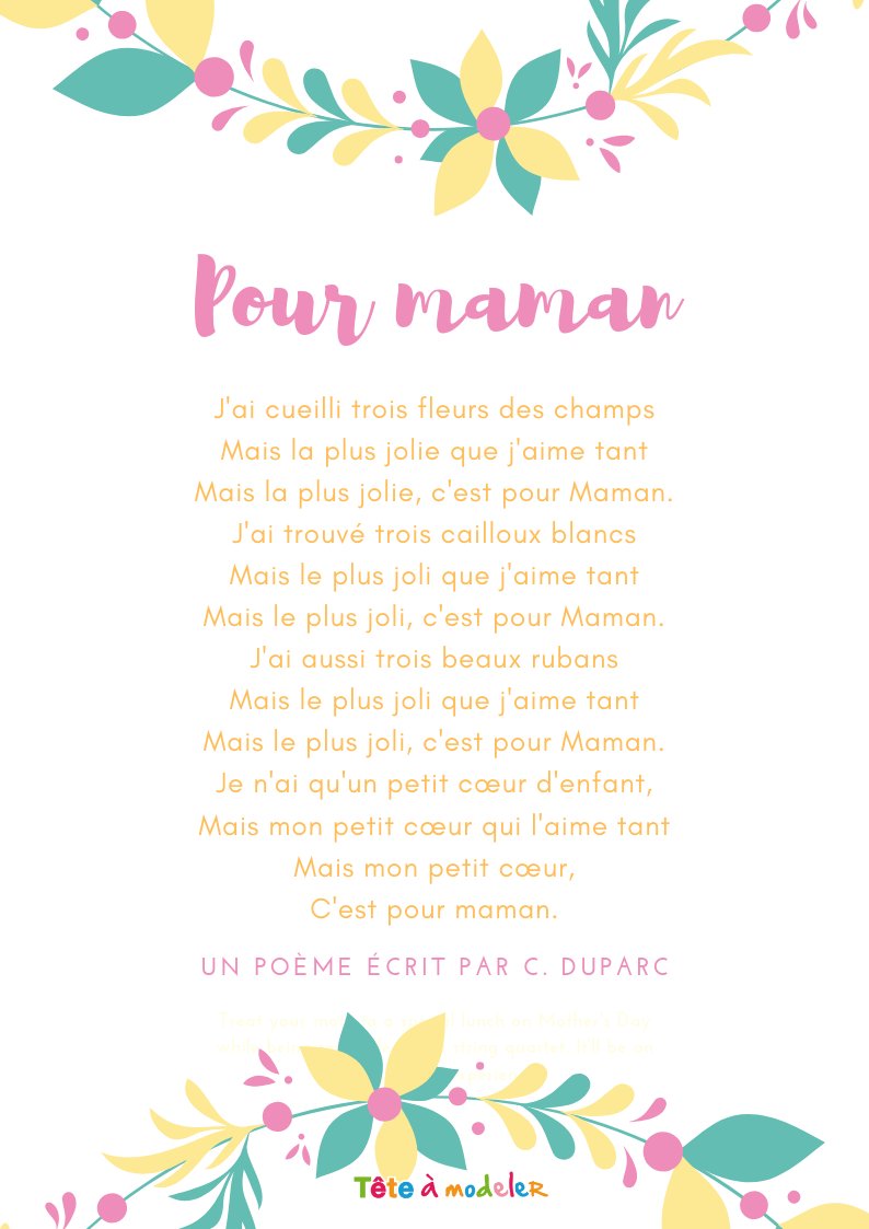 Pour maman - Un poème de fête des mères - Tête à modeler