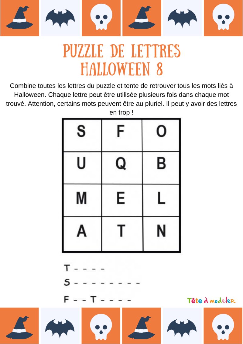 Puzzle lettres tombe, squelette et fantome