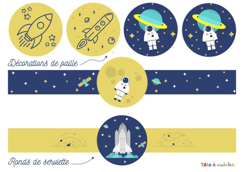 Ronds de serviettes et gobelets d'anniversaire de l'espace