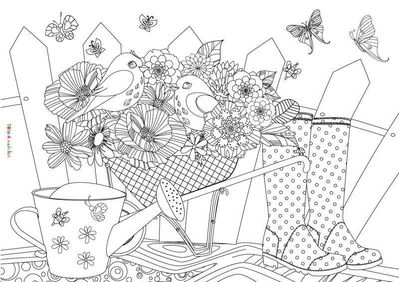 coloriage d'oiseaux au jardin