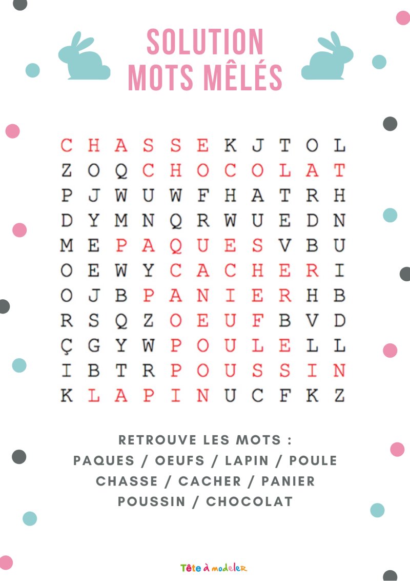 SOLUTION - Mots mêlés de Pâques niveau 1