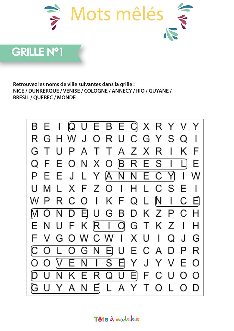 SOLUTION - Mots mêlés du Carnaval niveau 2