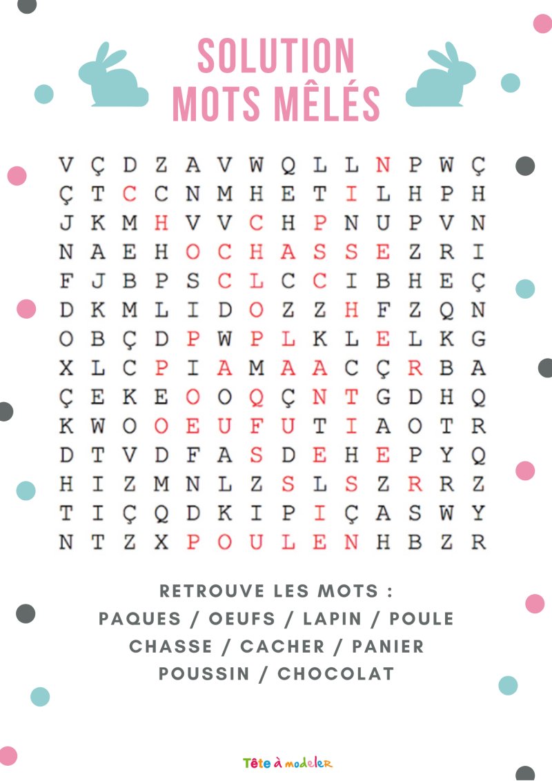 SOLUTION - Mots mêlés de Pâques niveau 2