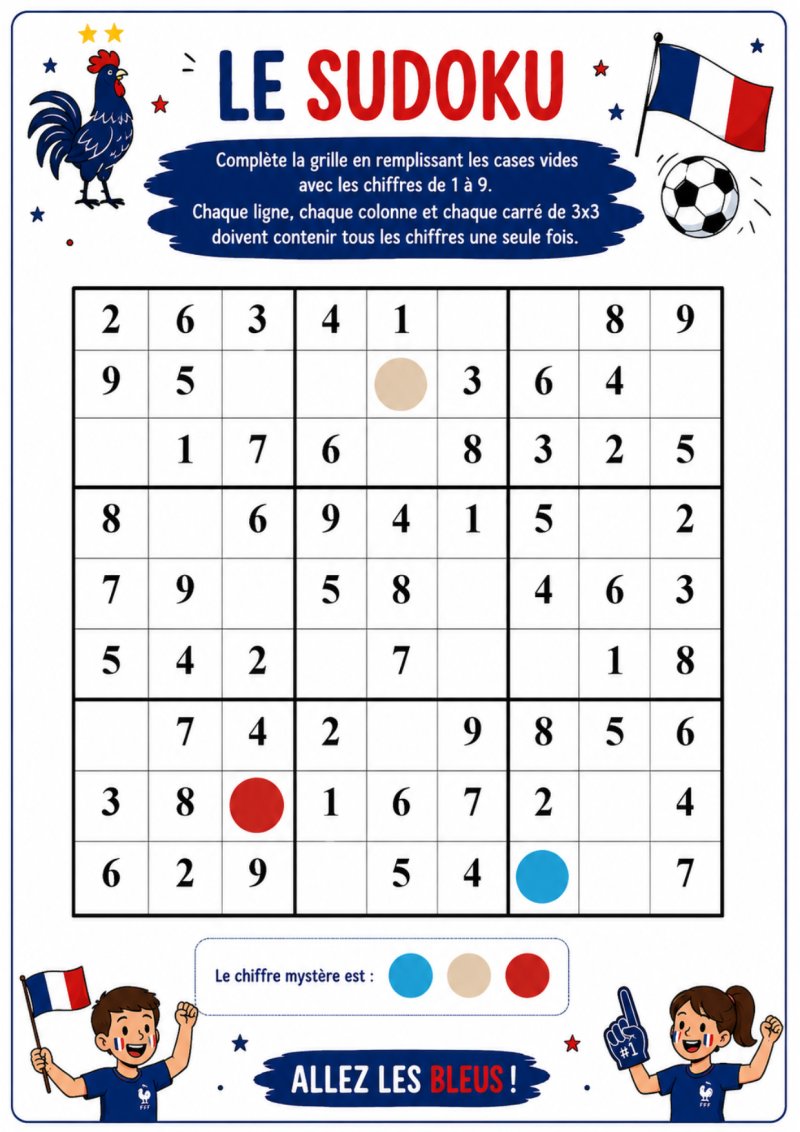 Le sudoku de l'équipe de France de foot à imprimer