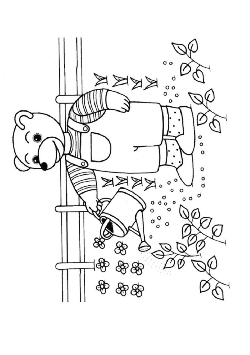 Un coloriage de Petit Ours Brun au jardin