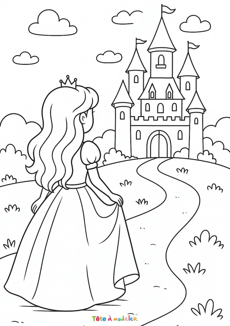Une princesse regarde son château au loin