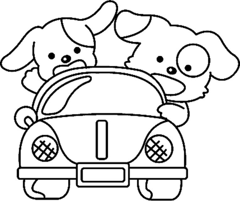 Coloriage chiot voiture à colorier
