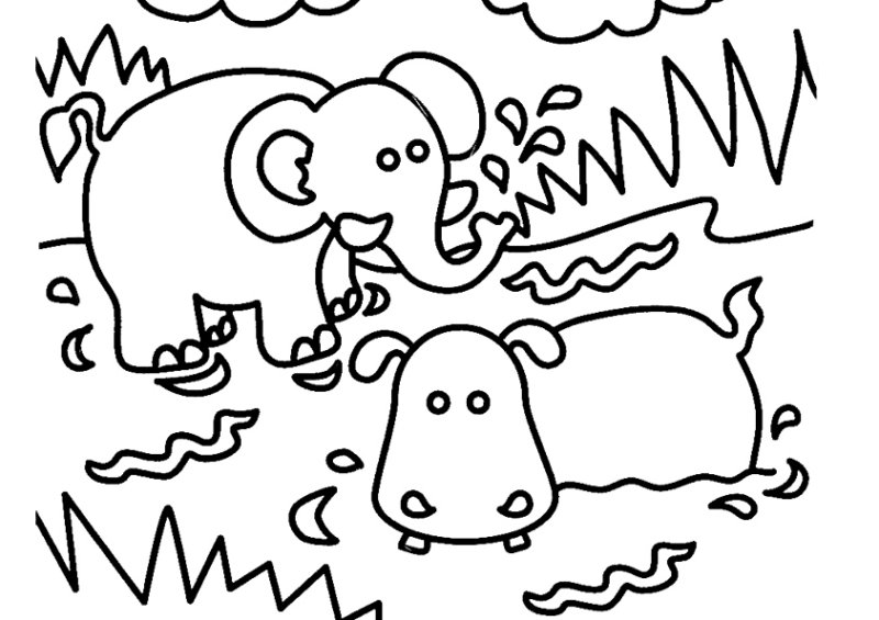 Eléphant et hippopotame 01 - motif à imprimer