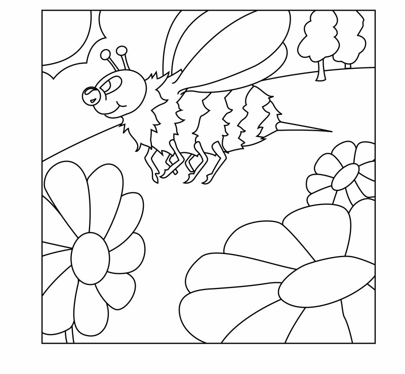 Fleurs et abeille 02 - motif à imprimer
