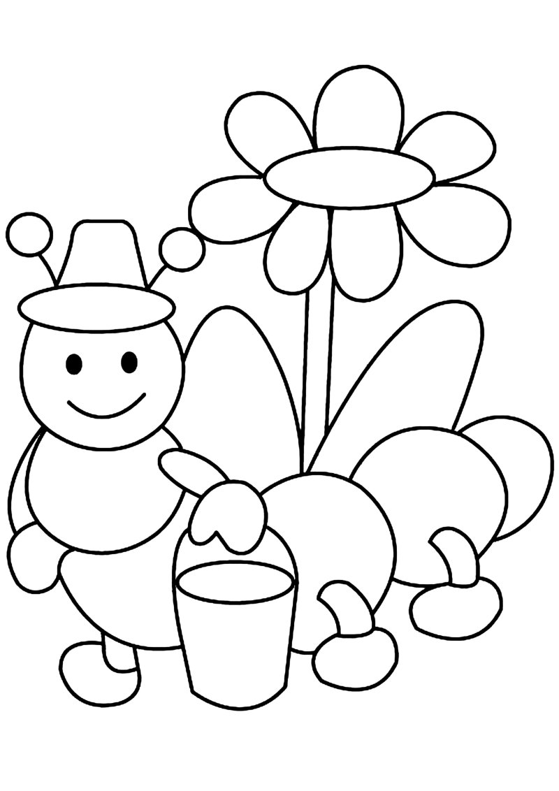 Fleurs et chenille 01 - motif à imprimer