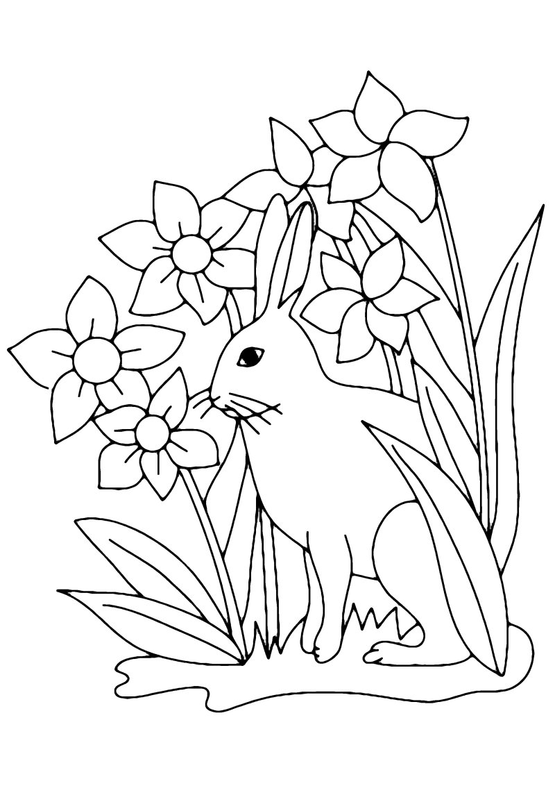 Fleurs et lapin 01 - motif à imprimer