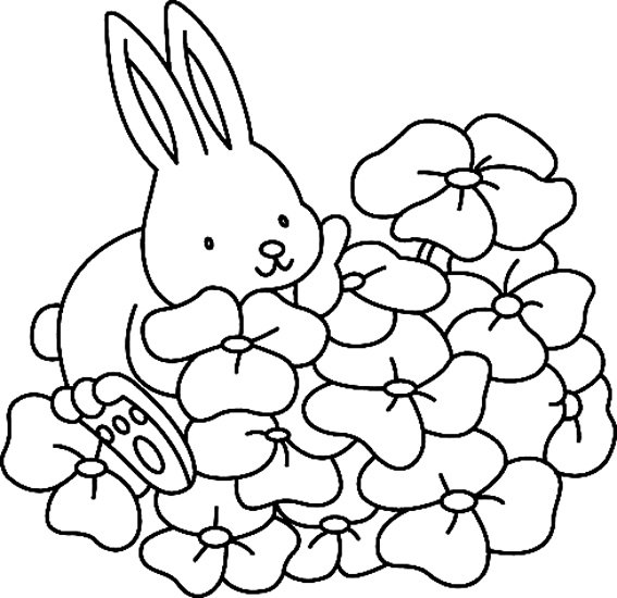 Fleurs et lapin 02 - motif à imprimer