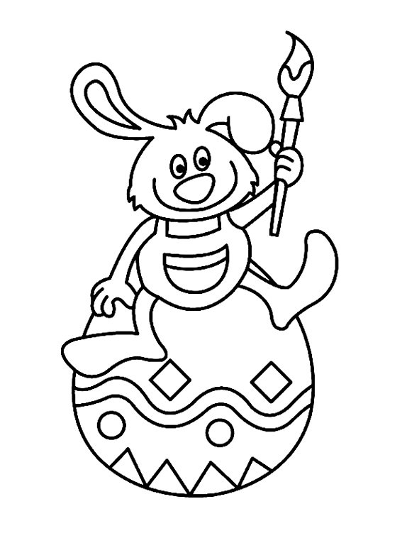 Dessin d'un lapin et son pinceau sur son oeuf