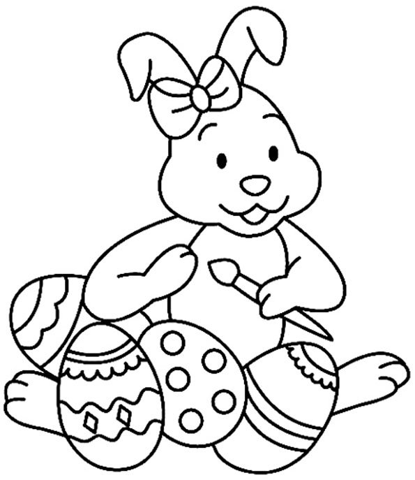 Dessin d'un lapin peignant des oeufs