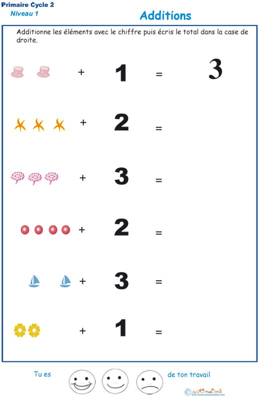  Imprimer la fiche d'additions visuelles  - exercice 6
