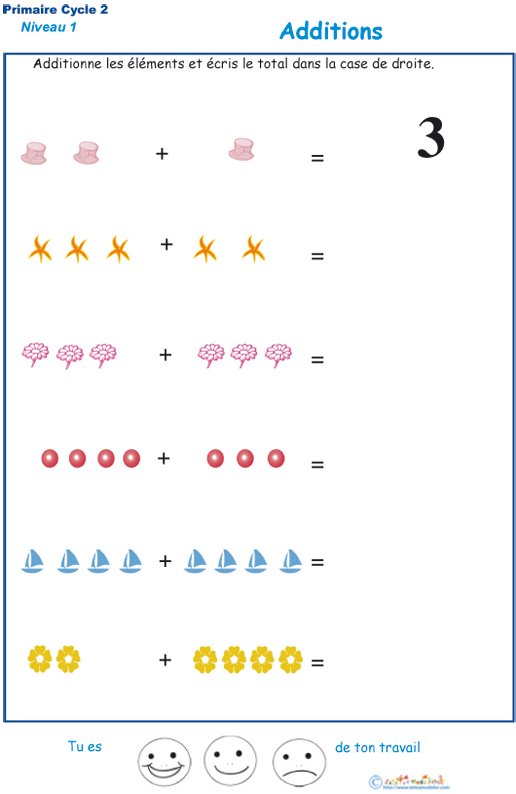 Imprimer la fiche d'additions visuelles  - exercice 3
