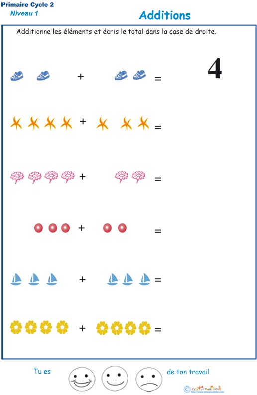 Imprimer la fiche d'additions visuelles  - exercice 3
