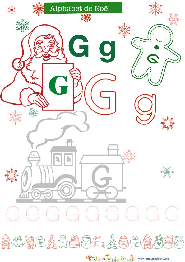 G, lettre G de l'alphabet de No&agrave;&acute;l &agrave; colorier
