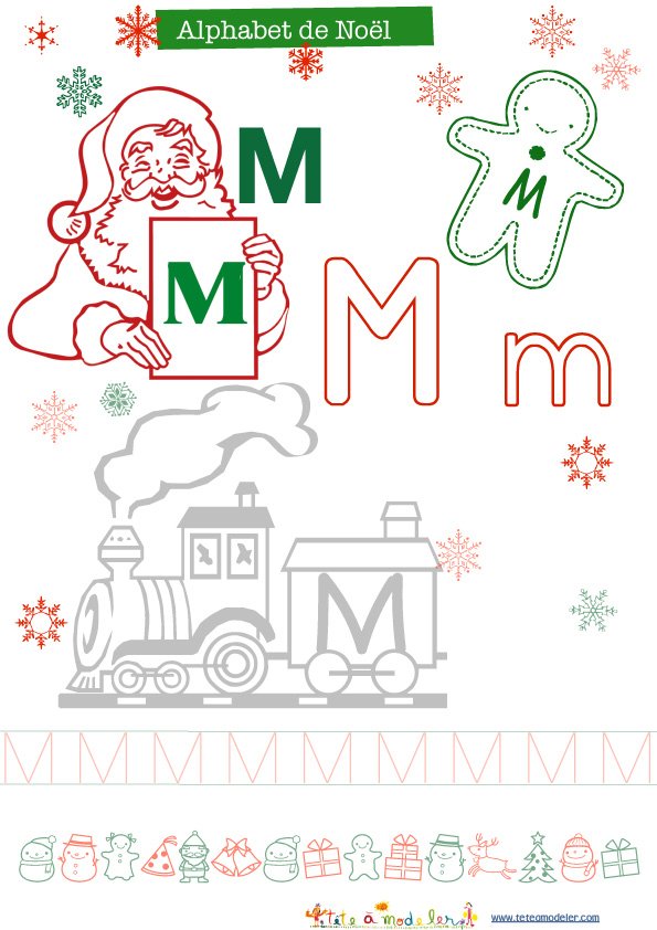M, une lettre de l'alphabet de No&agrave;&acute;l &agrave; colorier
