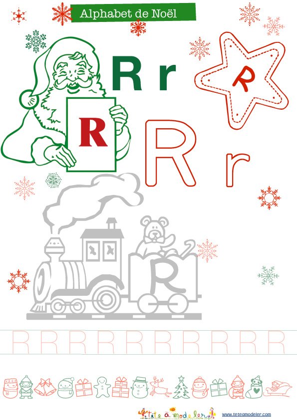 Alphabet de No&agrave;&acute;l : lettre R &agrave; colorier

