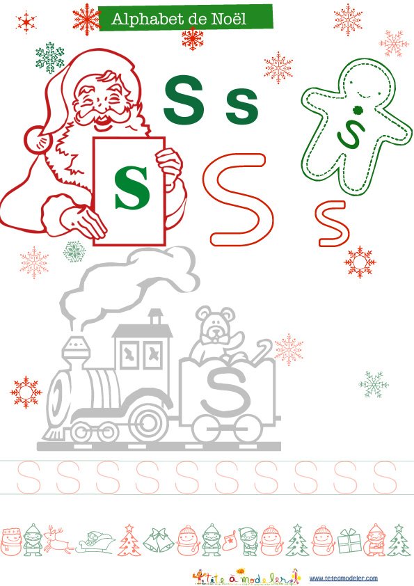 Alphabet de No&agrave;&acute;l, lettre S pour le coloriage
