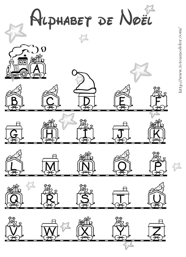 Alphabet de No&euml;l &agrave; colorier : Grosses lettres &agrave; colorier 
