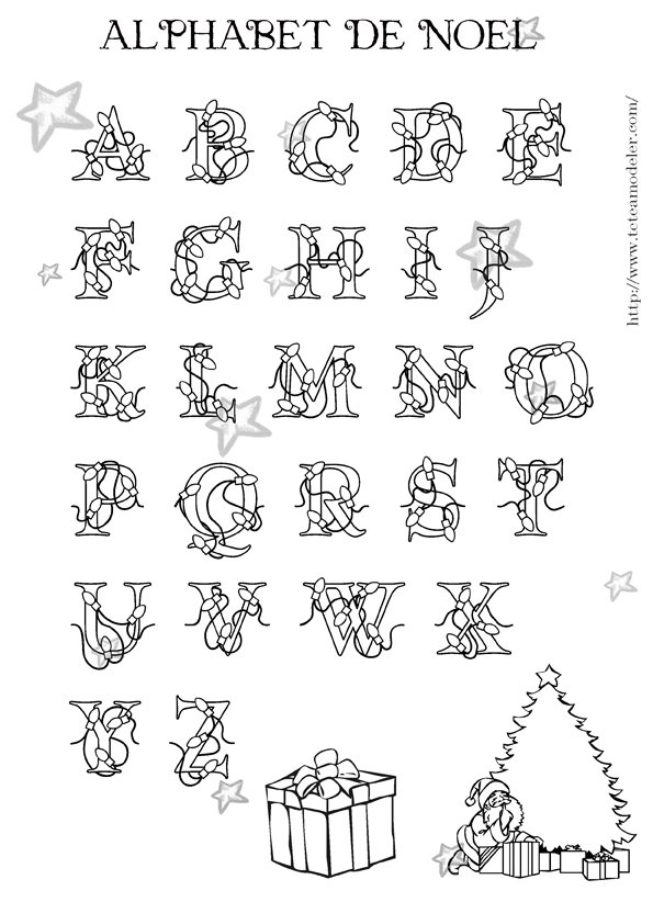 Alphabet de No&euml;l &agrave; la guirlande lumineuse &agrave; colorier
