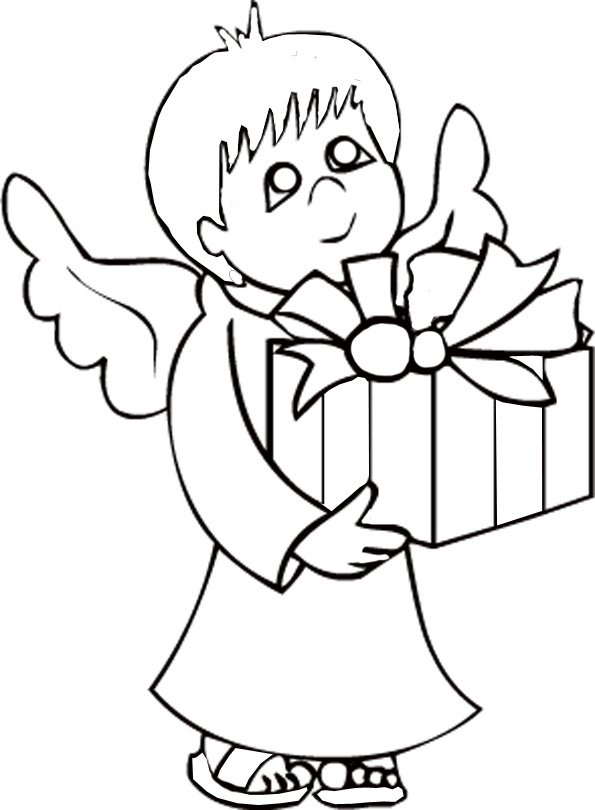 coloriage de l'ange au cadeau de No&euml;l 
