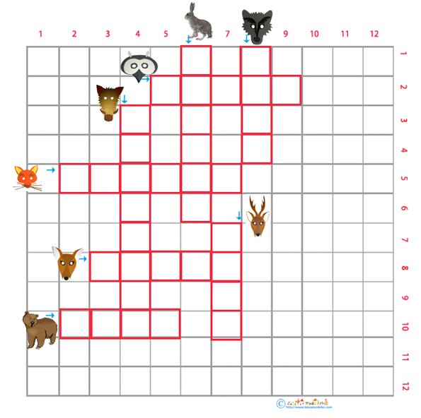 Grille de mots crois&eacute;s animaux de la for&ecirc;t 1 pour le primaire cycle 2   &agrave; imprimer
