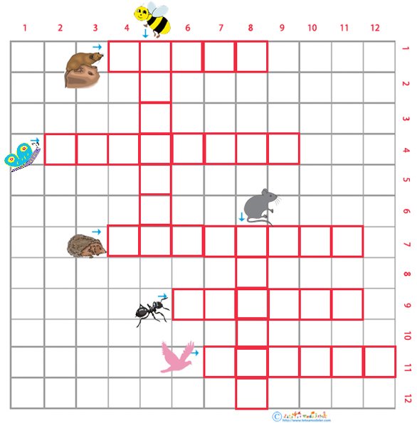 Grille de mots crois&eacute;s animaux des jardin 1 pour le primaire cycle 2  &agrave; imprimer

