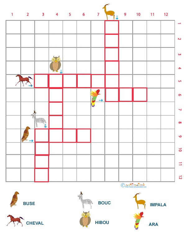 Grille de mots crois&eacute;s &agrave; imprimer sur les animaux grille 5 
