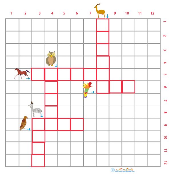 Grille de mots crois&eacute;s animaux grille 5 pour le primaire cycle 2   &agrave; imprimer
