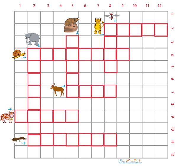 Grille de mots crois&eacute;s animaux grille 6 pour le primaire cycle 2   &agrave; imprimer
