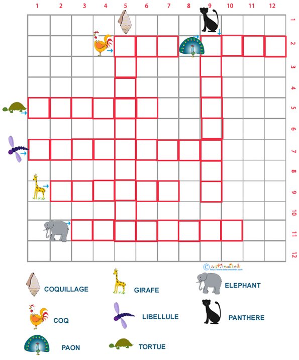 Grille de mots crois&eacute;s &agrave; imprimer sur les animaux grille 7 
