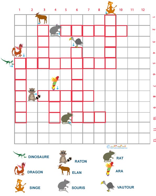 Grille de mots crois&eacute;s &agrave; imprimer sur les animaux grille 8 
