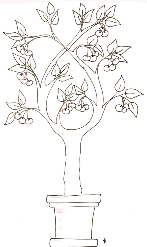 coloriage d'un arbre de vie cerisier d'inspiration art nouveau 
