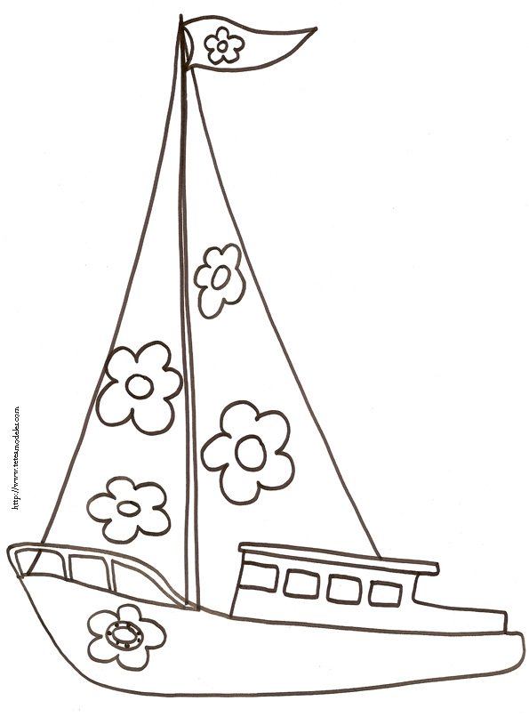 coloriage d'un voilier : grande voile &agrave; fleurs 

