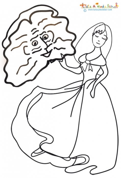 Coloriage de Belle rêvant de la Bête