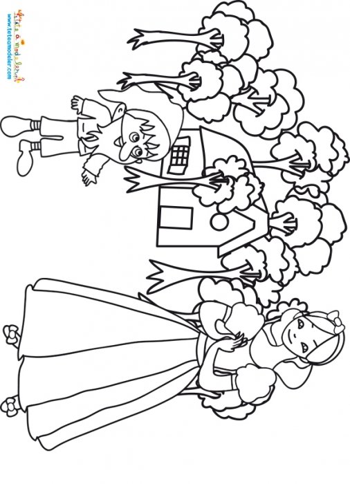 Blanche Neige devant la maison des nains